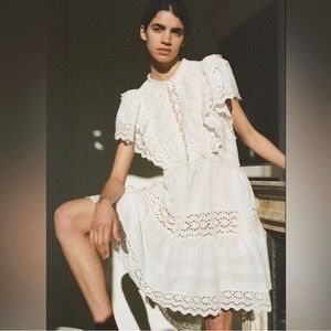 Sea NY Georgina White Ruffle Eyelet Mini Dress Size M